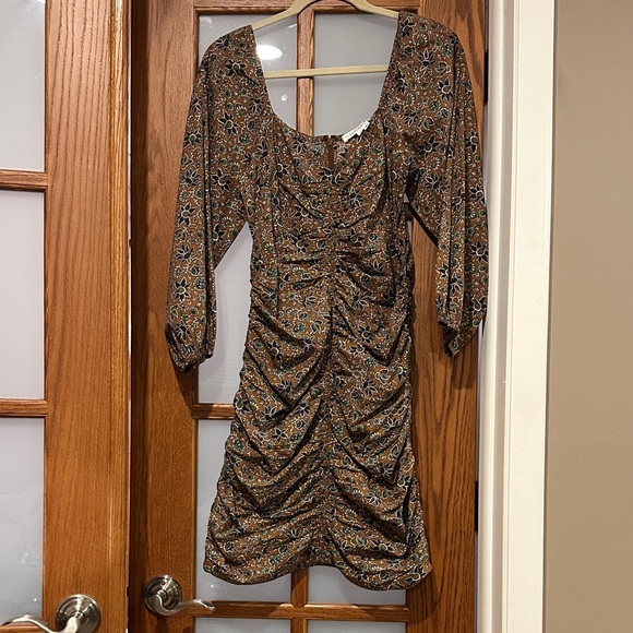 Veronica Beard Dresses & Skirts - Veronica Beard Brown Floral Ruched Long-Sleeve Mini Dress